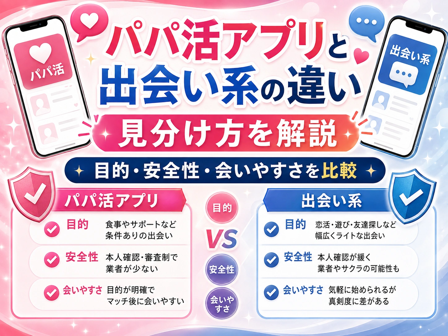 パパ活アプリと出会い系の違い｜目的・料金・安全対策を比較