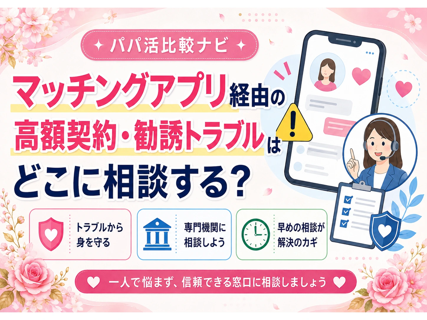 マッチングアプリ経由の高額契約・勧誘トラブルはどこに相談する？