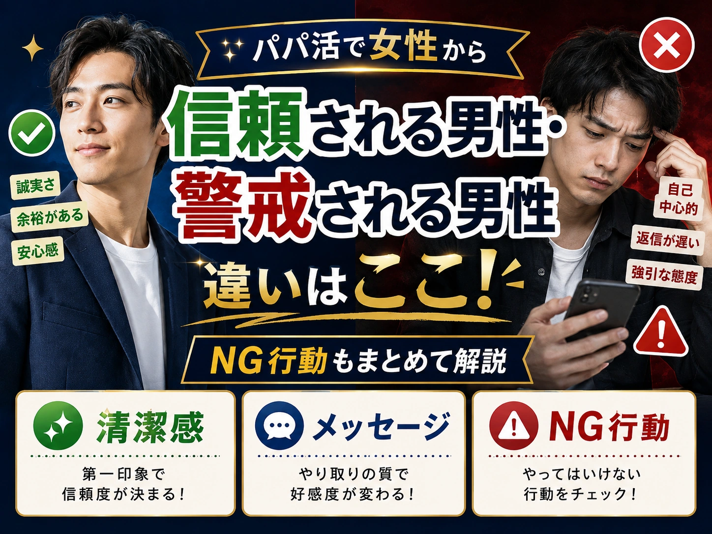 パパ活で女性から信頼される男性・警戒される男性の違い｜NG行動も解説