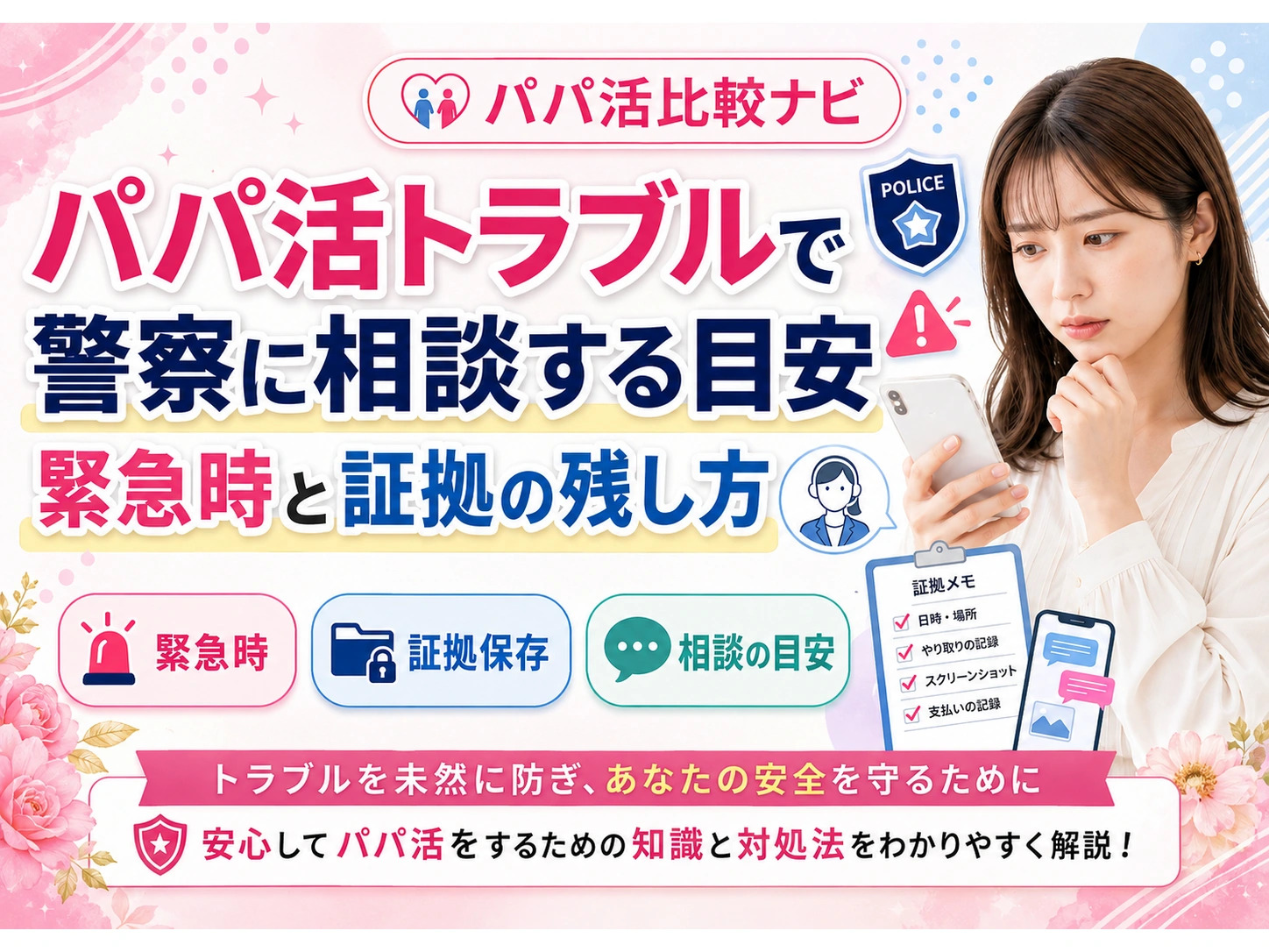 パパ活トラブルで警察に相談する目安｜緊急時と証拠の残し方
