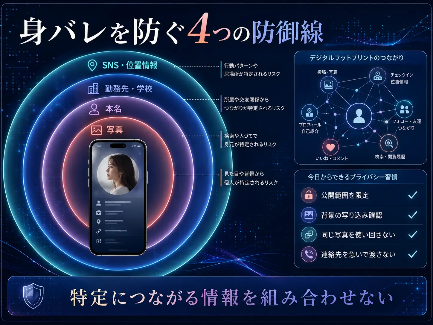 写真・本名・勤務先・SNS位置情報から身バレを防ぐ4つの防御線