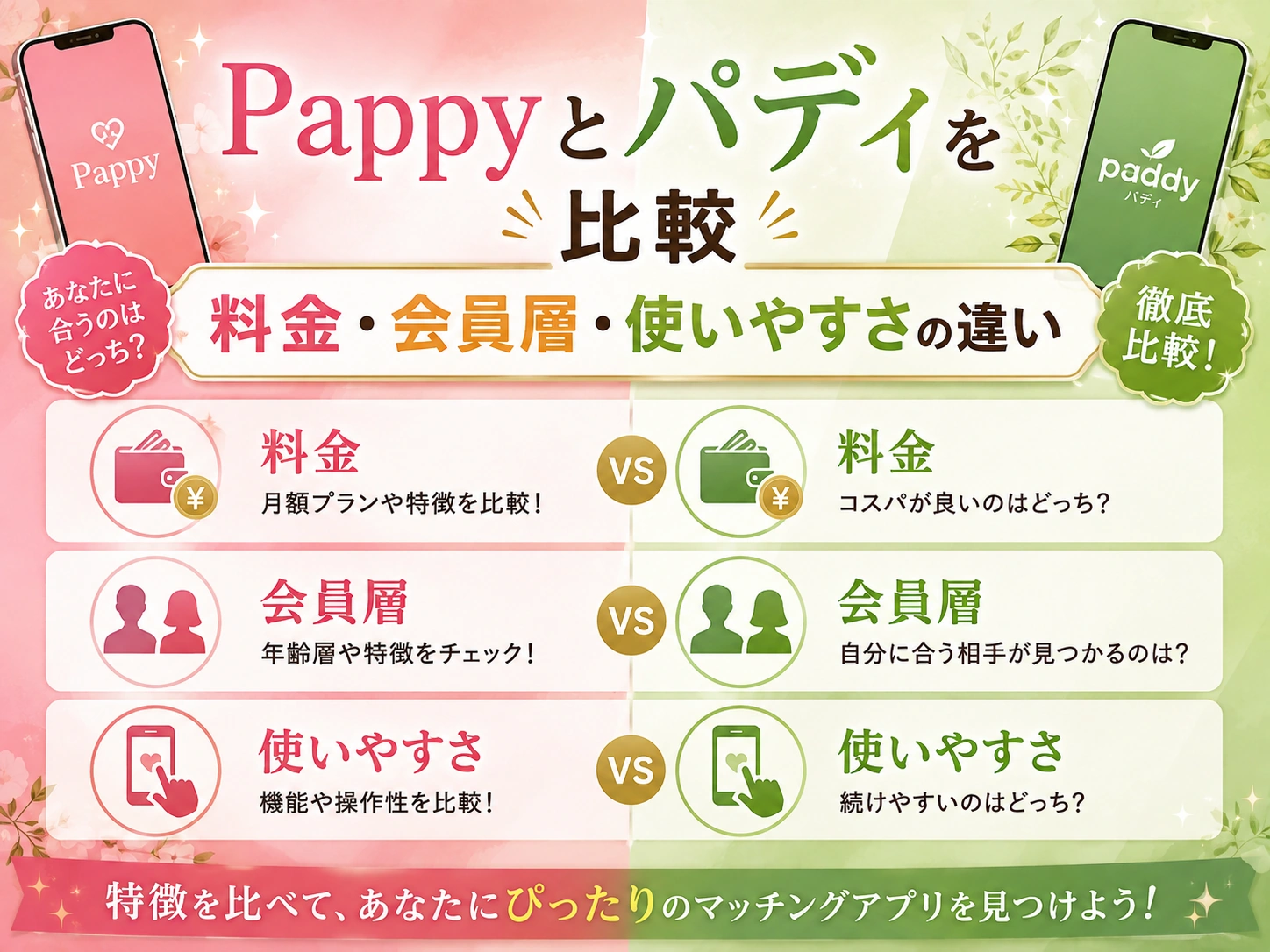 Pappyとパディを比較｜料金・会員層・使いやすさの違い
